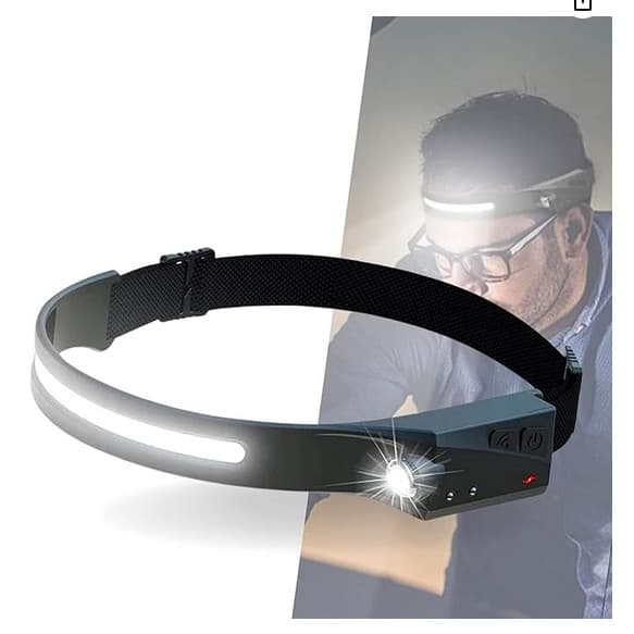 Lanterna De Cabeça LED Recarregável com Sensor de Movimento, 350 Lúmens, IPX4 à Prova d'Água, 8 Horas de Duração
