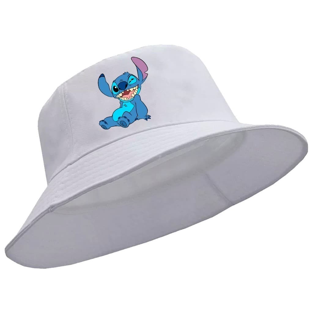 Kit 2 Chapéu Branco Bucket Hat Lilo Stitch Sentado Pescador Férias Panama Praia