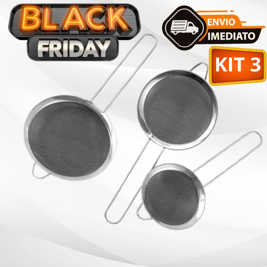 Jogo 3 Peneira Coador de Aço Inox 14cm 12cm 10cm para Cozinha Casa Restaurante.