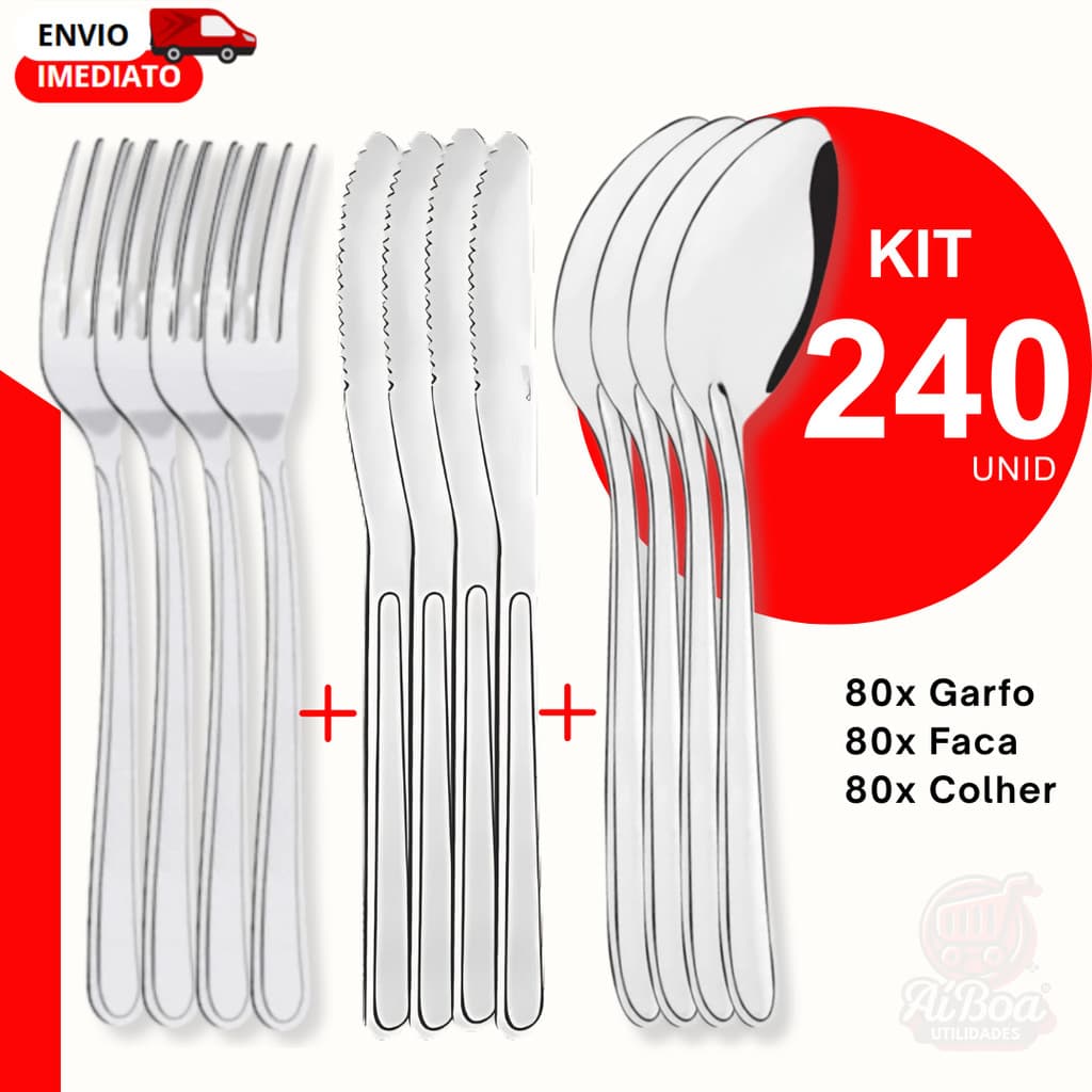 Conjunto 240/120/99 Talheres Garfos Facas e Colheres de Aço Inox para Refeição para Bar Restaurantes e Uso Diário