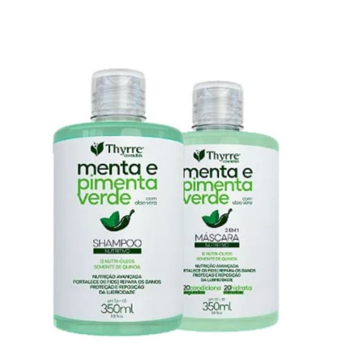 Kit Menta e Pimenta Verde 350ml Shampoo e Mascara 2em1 Nutrição Tratamento Capilar Thyrre Cosmetics