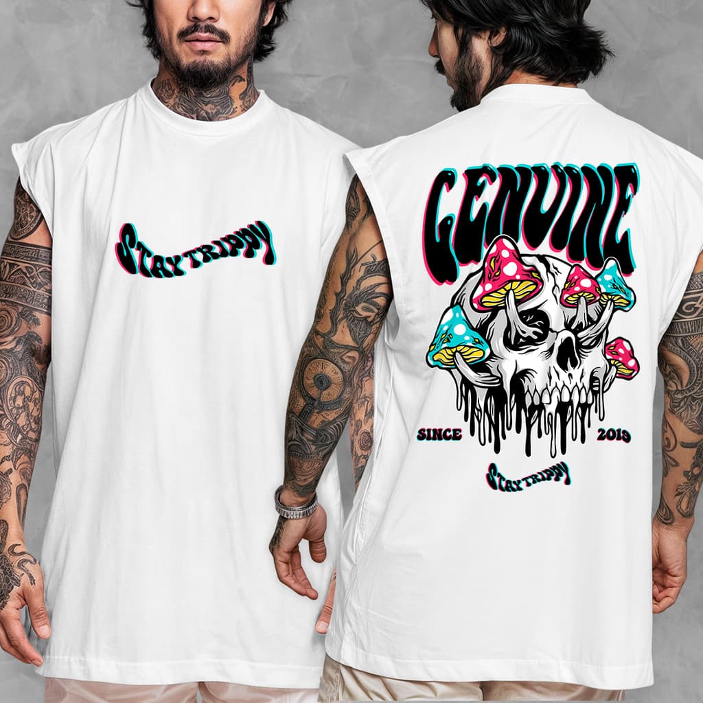 Camiseta Regata Oversized Streetwear Estampada Stay Trippy Em Algodão