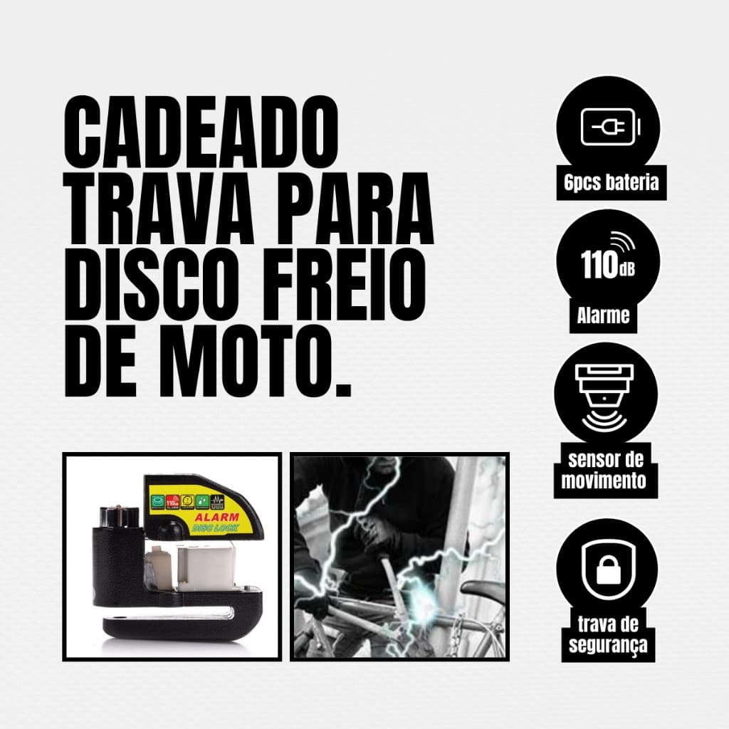 Trava Cadeado De Disco Com Alarme Sonoro Para Moto