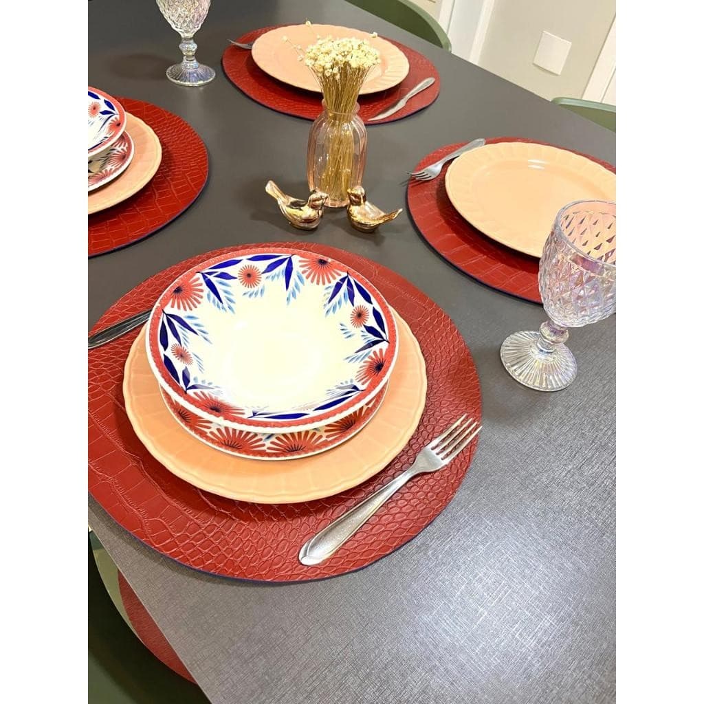 Kit Jogo Americano 6 Peças Redondo Mesa Decorativo Jantar Descanso de Prato Sousplat Cozinha
