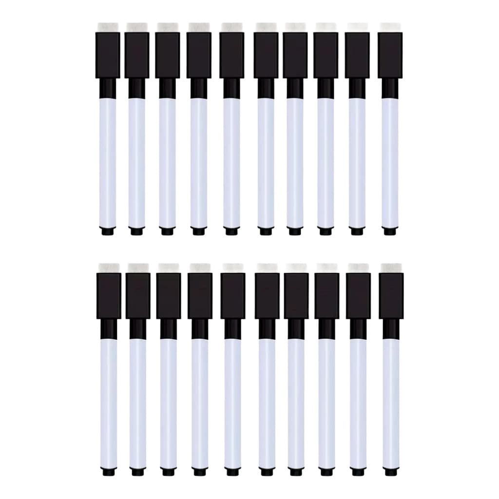 20 Canetas Preta Quadro Branco C/ Apagador E Imã Tampa Preto