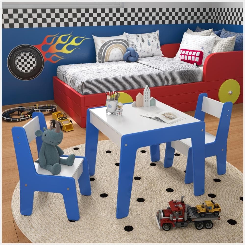 Mesa Infantil Com 2 Cadeiras Diana MDF Ofertamo Branco Azul P/ Estudos Refeição Quarto Brinquedoteca