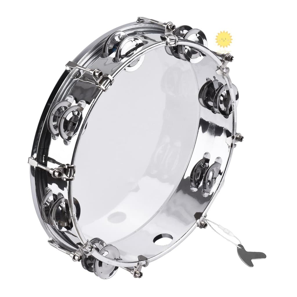 Tambor De Mão Pandeiro De 10 Polegadas Com Fileira Dupla 14 Peças De Pratos De Metal Jingles Instrumento De Percussão