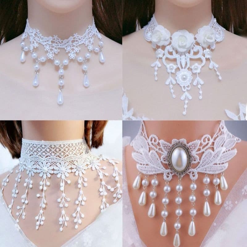 Acessórios Colar De Renda Branca Gargantilha Feminina Clavícula Corrente Borla Feminino Alça De Pescoço