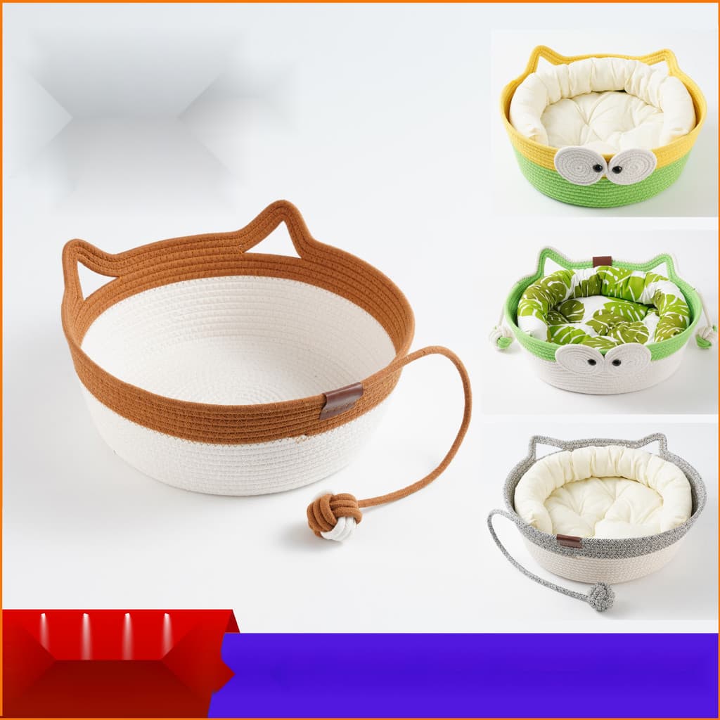 Cama de Vime para Gatos - Casa Trançada para Todas as Estações com Brinquedo Incluso (Cães e Gatos)