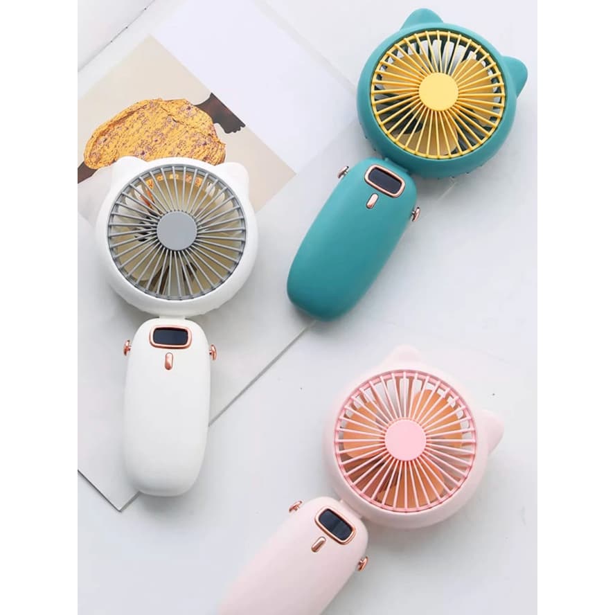 Mini Ventilador Elétrico Portátil Com tela LED USB Recarregável De 5 Velocidades 1200mAh
