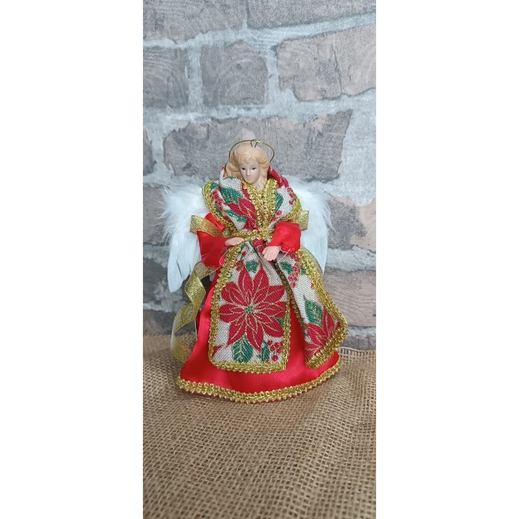 Anjo Topo Arvore Natal Vermelho Pequeno Enfeite 18cm