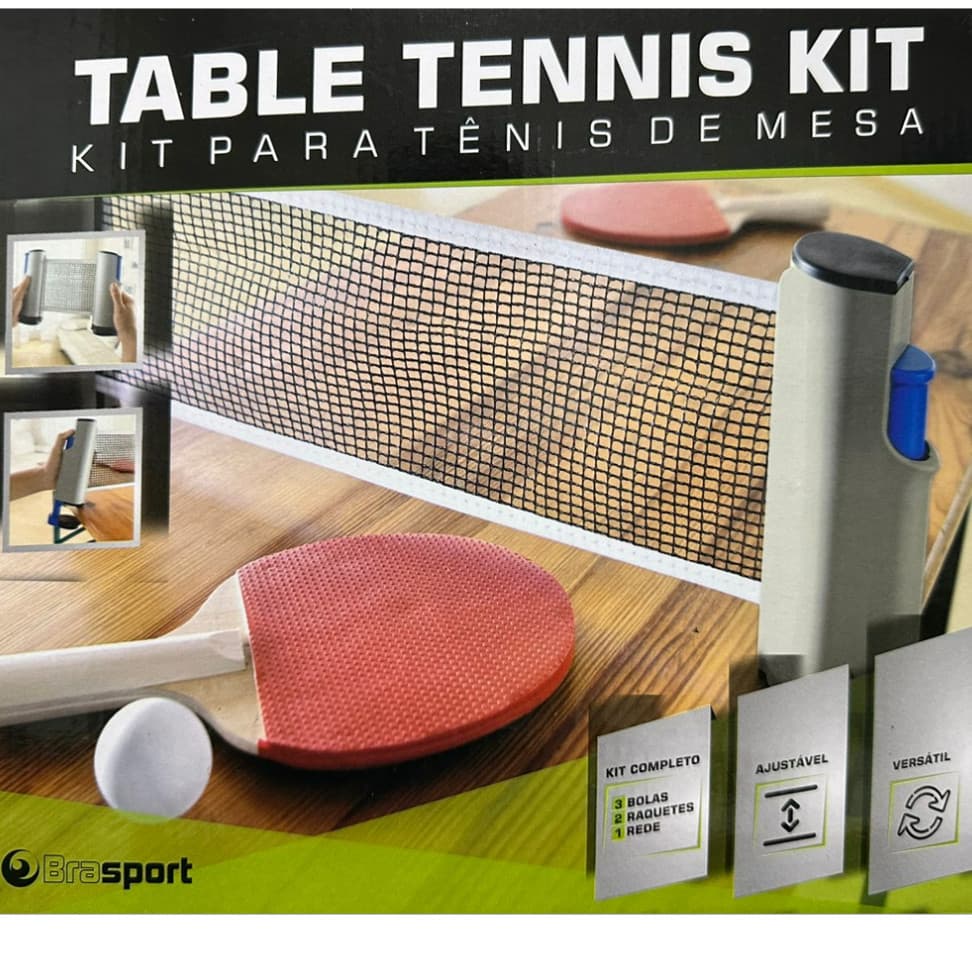 Kit Para Ping Pong Com 2 Raquetes 3 bolinhas e 1 Rede Retratil Adaptável Até 1,65M