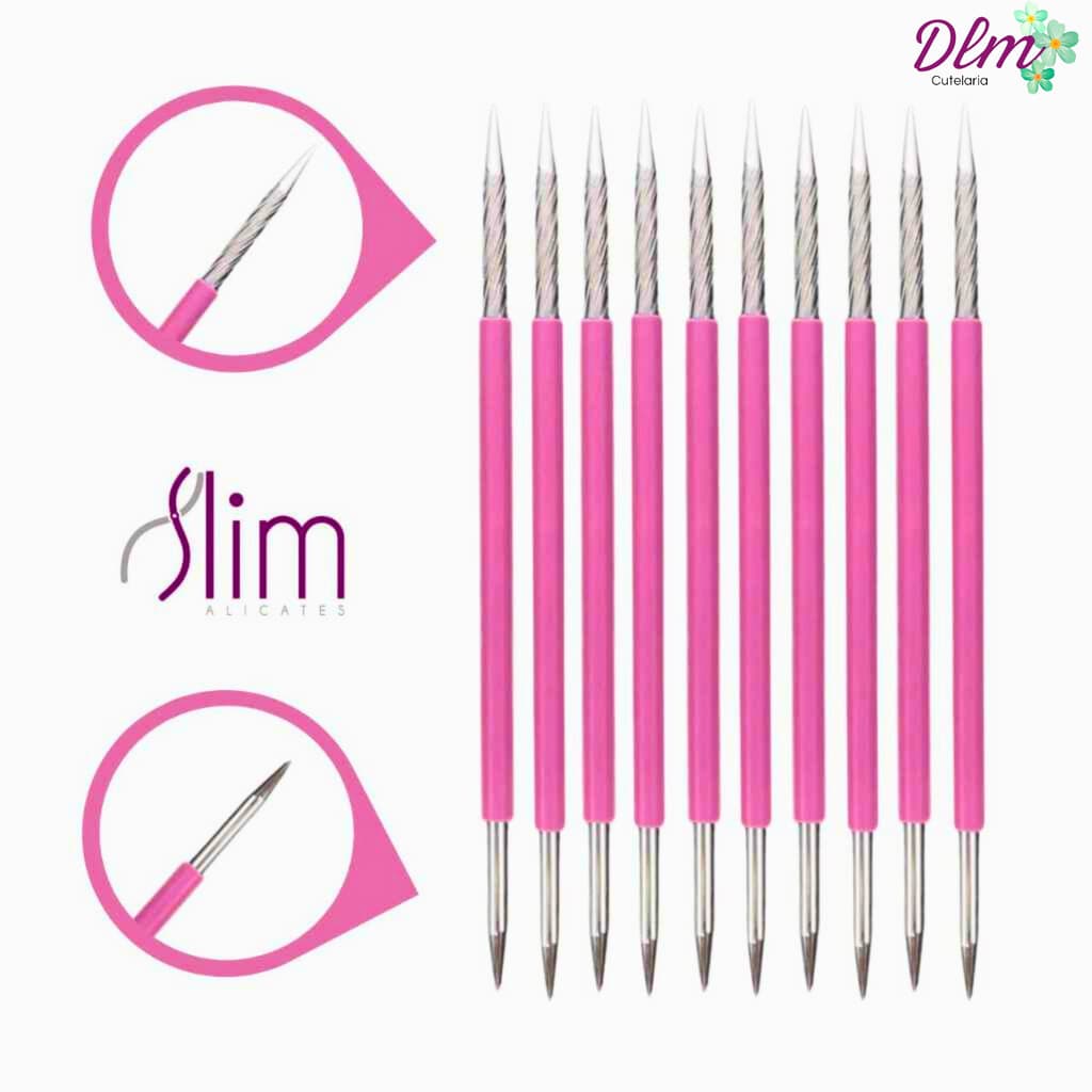 Kit 10 Palito Duplo 105  Slim Cutícula Manicure Pedicure Cutelaria Unha rosa Silicone Esterilizável Inox