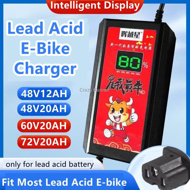 48V12AH 48V20AH 60V20AH 72V20AH Carregador De Bateria De Chumbo Ácido Display Digital Inteligente Elétrico De Bicicleta Ebike E-Bike Tricyce