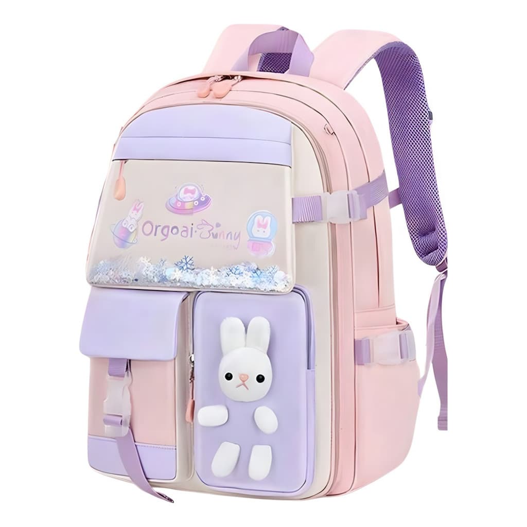Mochila Escolar Fofa Com Coelho De Pelúcia E Brilho Notebook