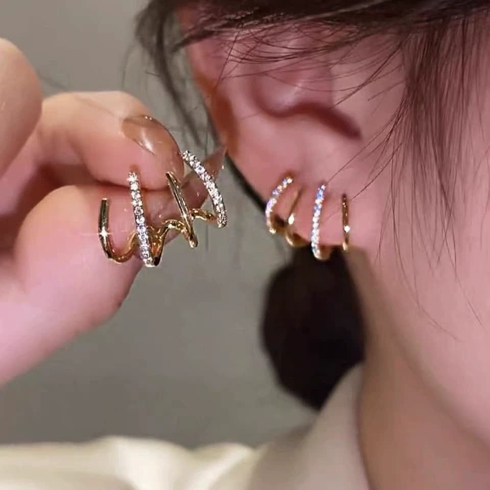 Brincos Geométricos de Metal Diamantado com Zircon em Forma de Garra Estilo Coreano