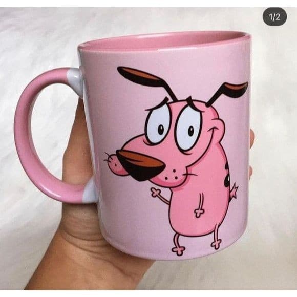caneca de porcelana do coragem o cão covarde desenho
