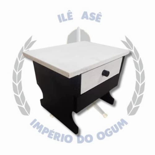 BANCO DE MADEIRA PRETO VELHO C/GAVETA - PRETO E BRANCO