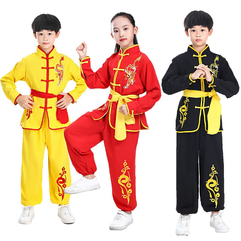 Trajes de artes marciais infantis para apresentações de Wushu, trajes de treinamento de Kung Fu chinês para adultos, tra
