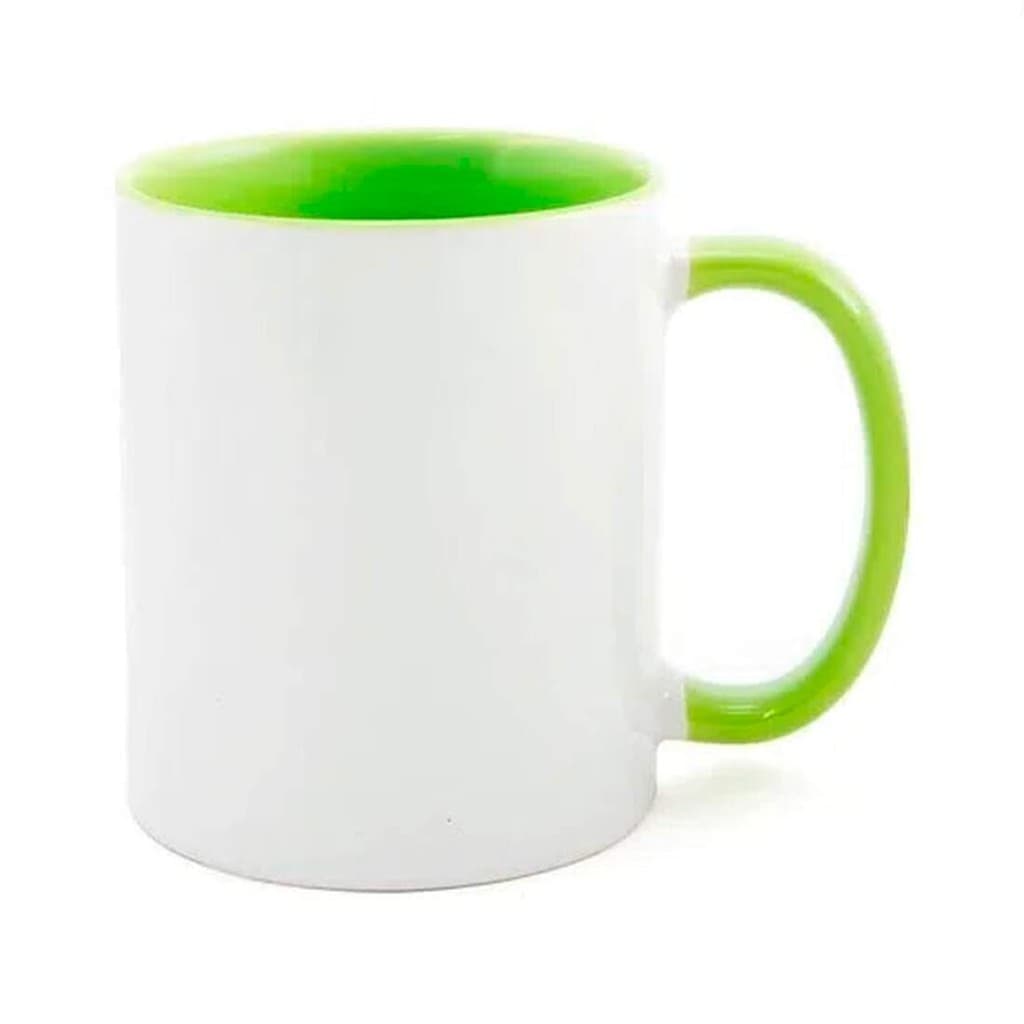 Caneca de Cerâmica Branca com Interior e Alça Verde Claro para Sublimação - 325ml