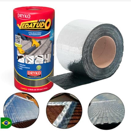 Manta asfáltica 30 cm x 10 m auto adesiva aluminizada multiuso Dryko Vedatudo
