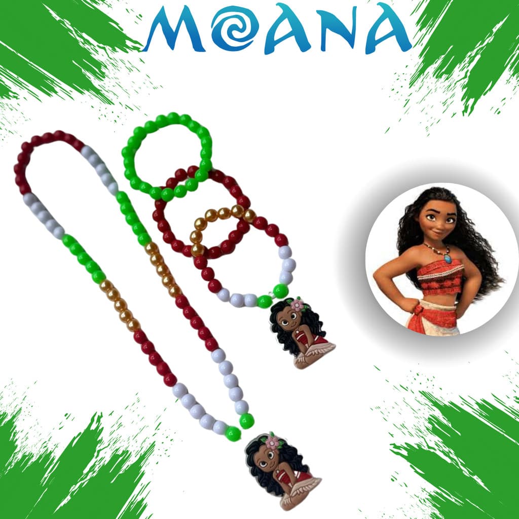 Kit Colar e 3 Pulseira de Miçangas Pingente Moana