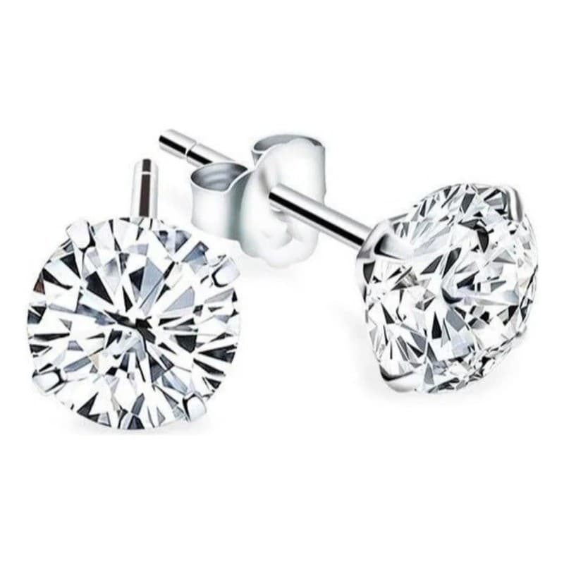 Brincos femininos de prata com zircônia de 8 mm com caixa de joias