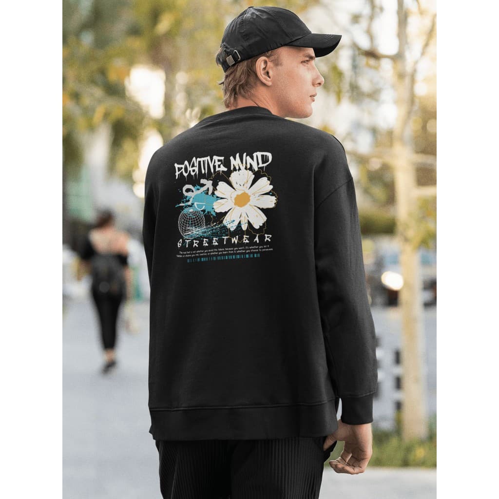 Moletom Careca Blusa de Frio Suéter Gola Redonda Masculino Casual Streetwear 100% Algodão Estampa - Positive Mind