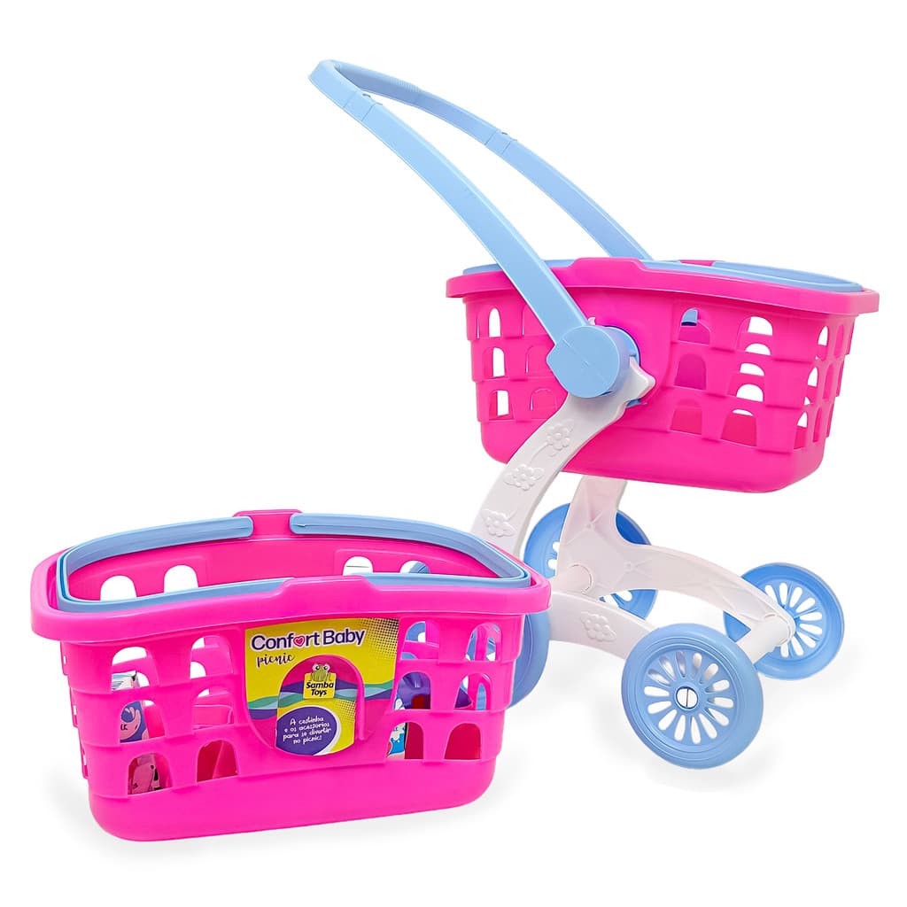 Kit 2 em 1 Carrinho e Cestinha Infantil de Supermercado – Brinquedo Educativo Samba Toys para Faz de Conta