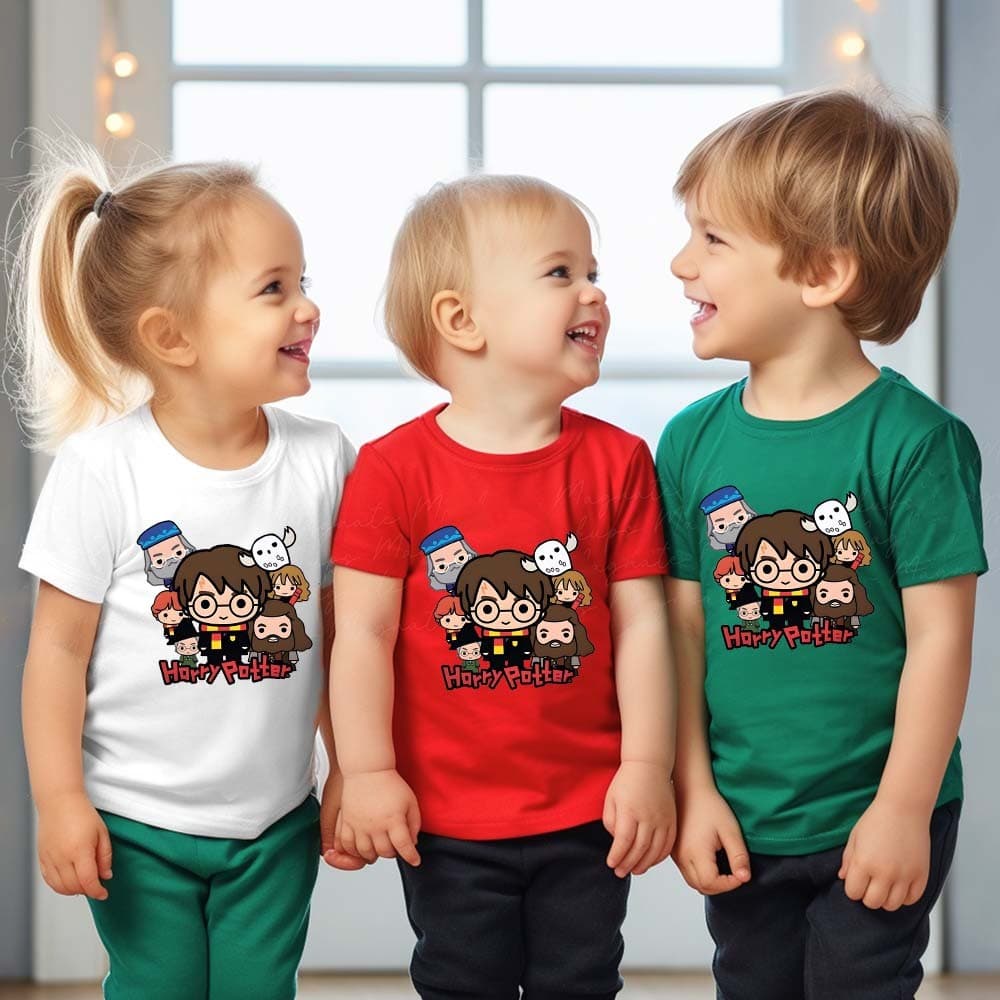 Harry Potter Cartoon Print Camiseta Infantil Fofa Para Bebês Meninos E Meninas De Manga Curta Com Gola Redonda Top Casua