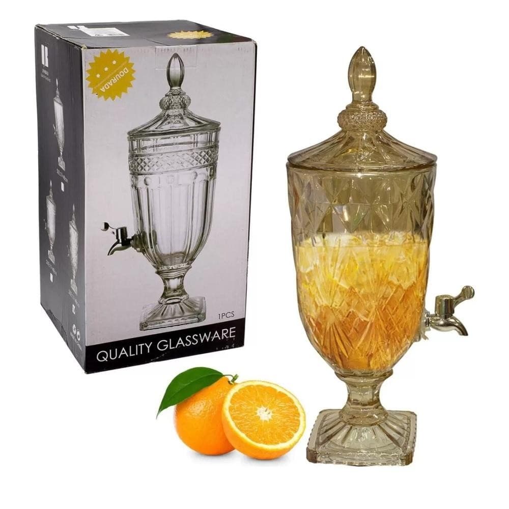 SUQUEIRA DE VIDRO CRISTAL DIAMOND 3 LITROS DISPENSER DOURADO LUXO PARA BEBIDAS FESTA CASAMENTO