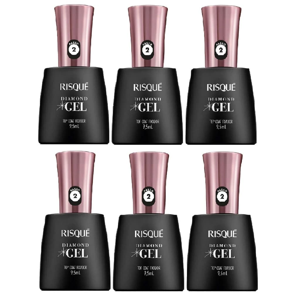 Risque Diamond Gel Top Coat Fixador 9,5ml Kit 6un