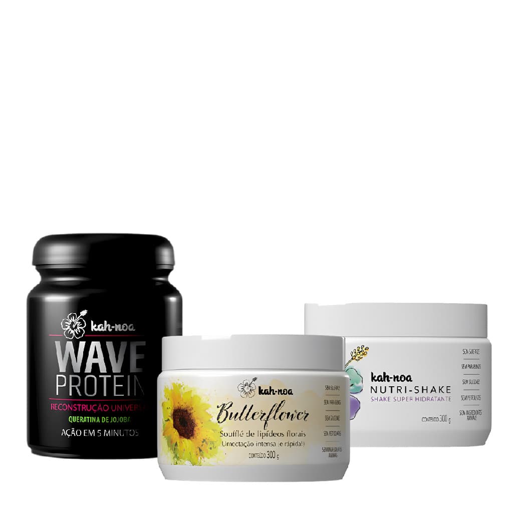 Kah Noa Kit Máscara Nutri Shake, Wave Protein e Souffle Butterflower 300g