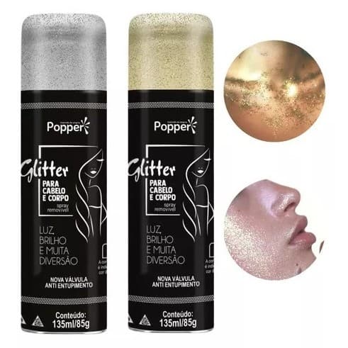 Spray Glitter Prata / Dourado  Popper - BRILHE no Carnaval, Bloquinhos, Folia, Formaturas e Festas