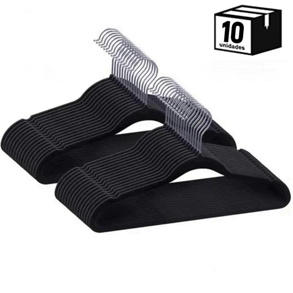 Kit 10 Unidades Cabides Slim Veludo Antideslizante Flexível