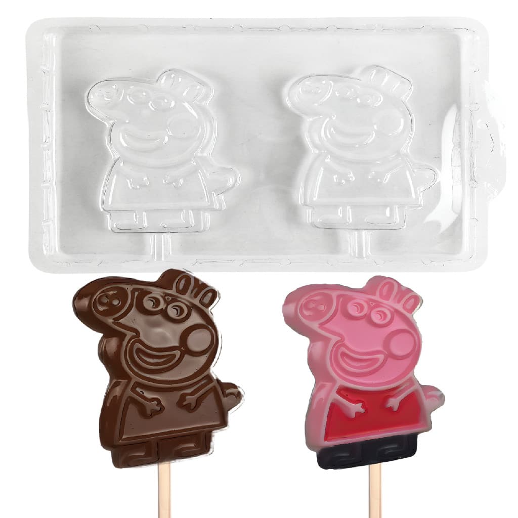 10 Forma Simples Pirulito Porquinha Desenho Infantil Molde para Chocolate Animação Personagem Porco