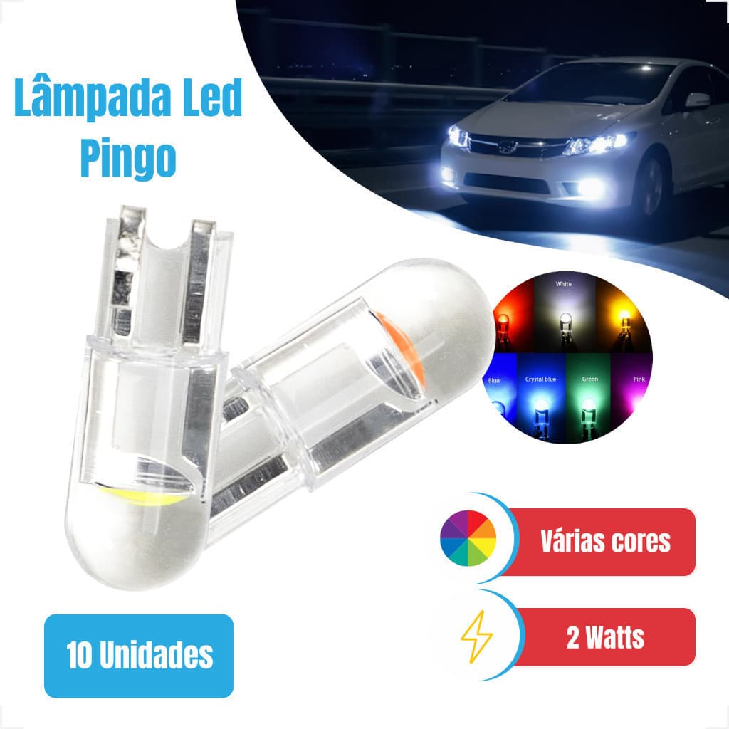 Lâmpada Led Pingo T10 9mm 23mm 0,36w COB 0,03A-DC12V Iluminação Moto Carros Diversas Cores 2UN 4UN 6UN 10UN VANTtage