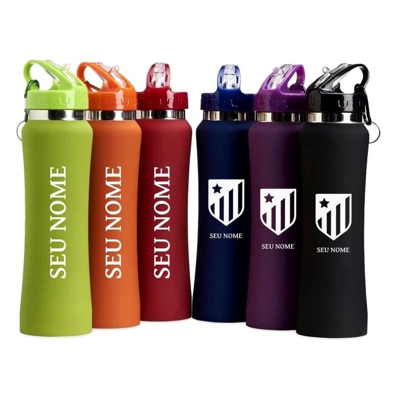 Garrafa Térmica 750 ml Com mosquetão Personalizada Com seu Nome+Time Do Coração