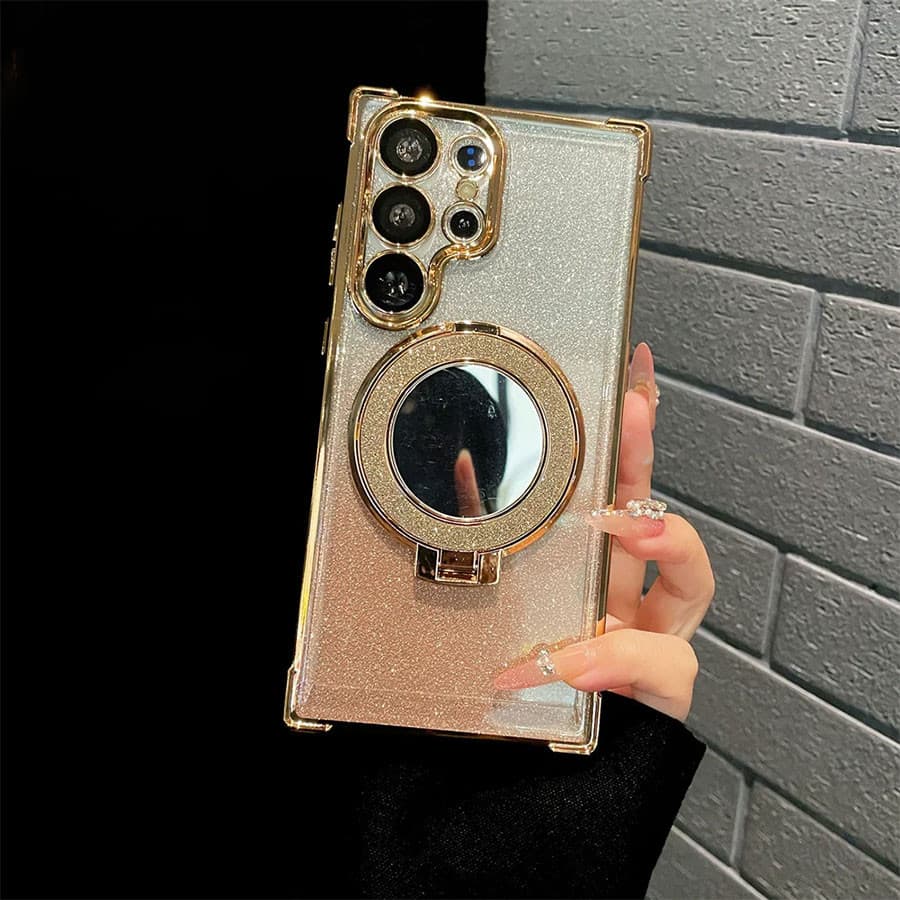 Magnética Capa Capinha Carregador Sem Fio Para Samsung Galaxy S26 S25 S24 S23 Plus Ultra FE Espelho de Glitter Case