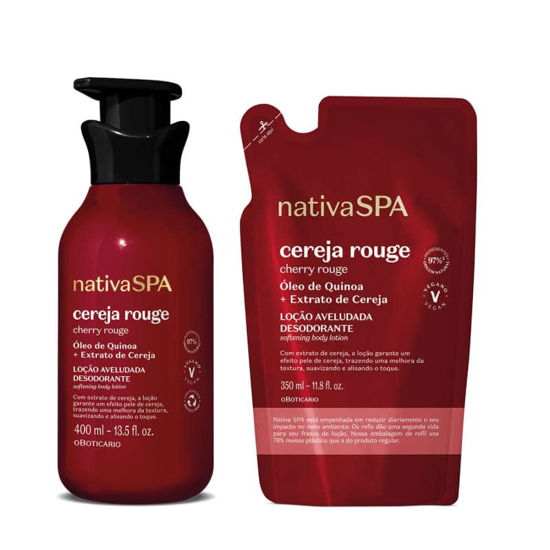 Kit Oboticário Nativa Spa Cereja Rouge: Loção Corporal 400ml + Refil 350ml (2 itens)