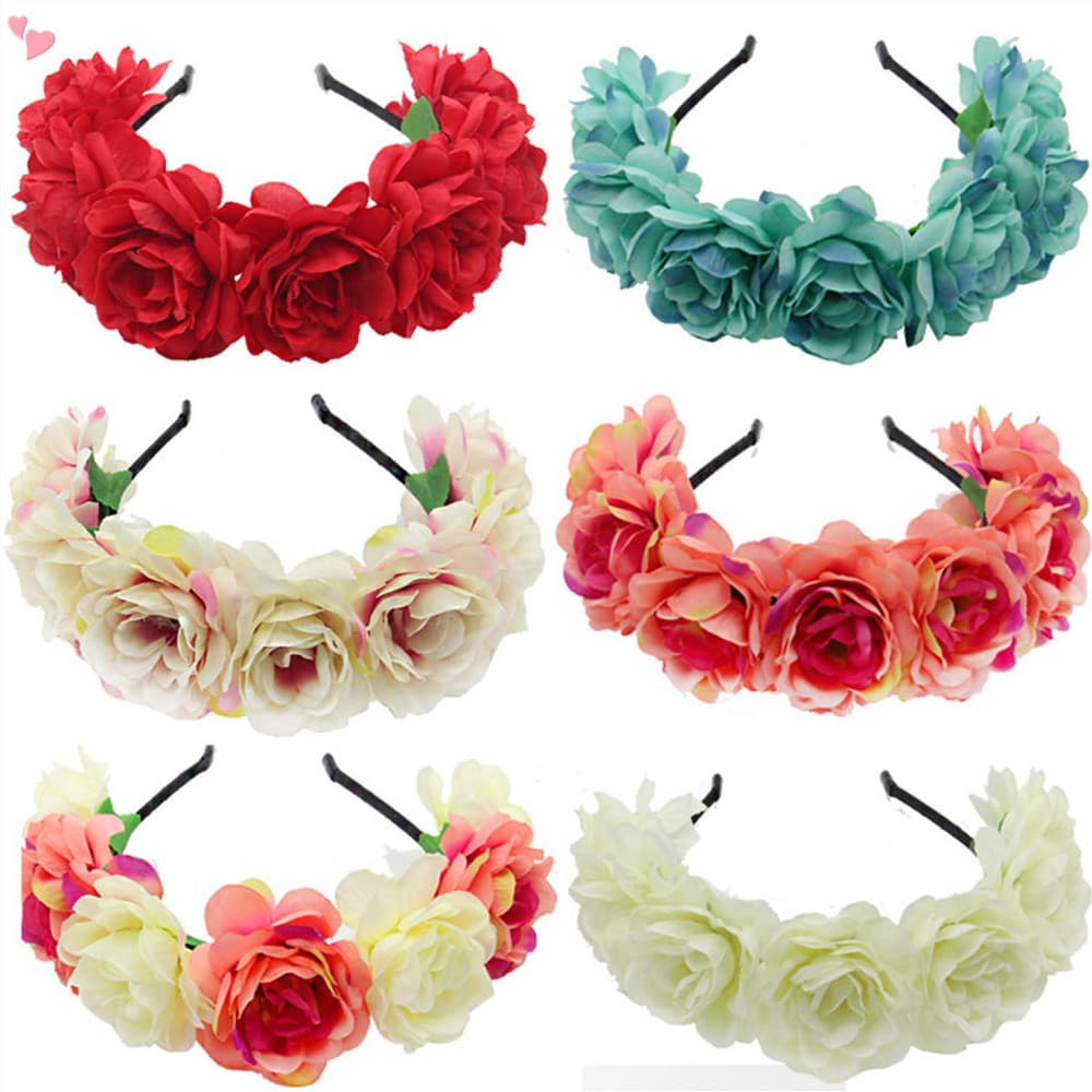 Rosa Flor Coroa Bandana Mexicano Headpiece Floral Acessórios De Cabelo Guirlanda Para Casamento Aniversário Festa De Hal