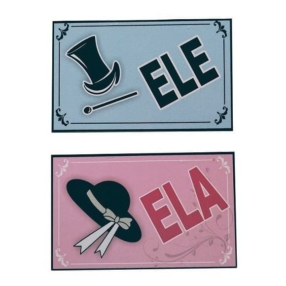 2  Placas Para Identificação De Porta De Banheiro Comercio Área Gourmet Ele - Ela