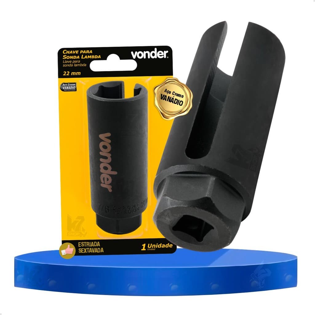 Chave para Sonda Lambda 22mm Profissional Encaixe 3/8 Aço-Cromo Vanadium Estriada Vonder
