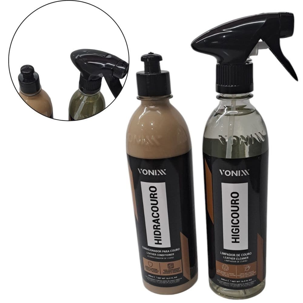 Kit Tratamento Couro Vonixx, Higicouro 500ml + Hidracouro 500ml, Limpa, Hidrata e Revitaliza