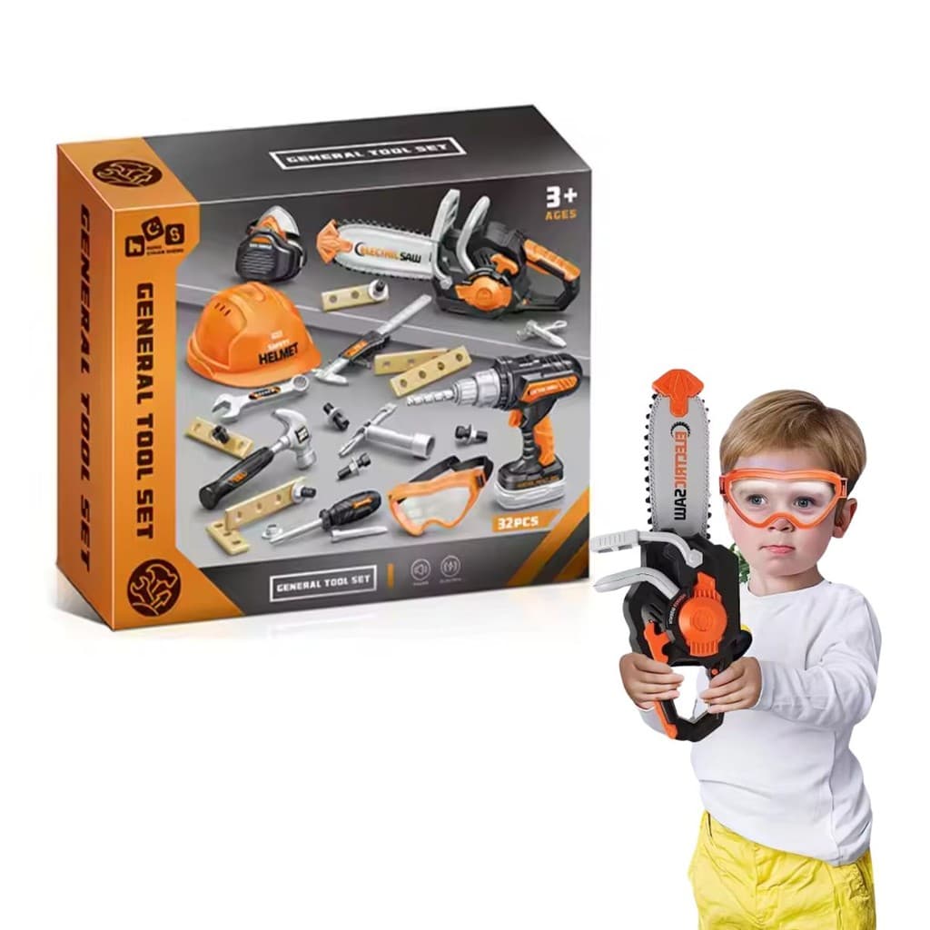 Brinquedo Kit Ferramentas Infantil Moto Serra Parafusadeira e Acessórios