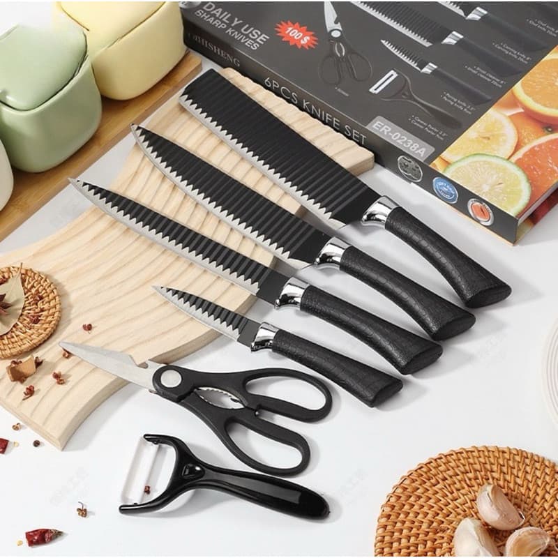 Kit de Facas 6 Peças com Tesoura e Descascador de Legumes