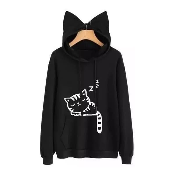 Blusa Moletom Orelhinha Gatinho Fofo Zzz Durmindo De Frio