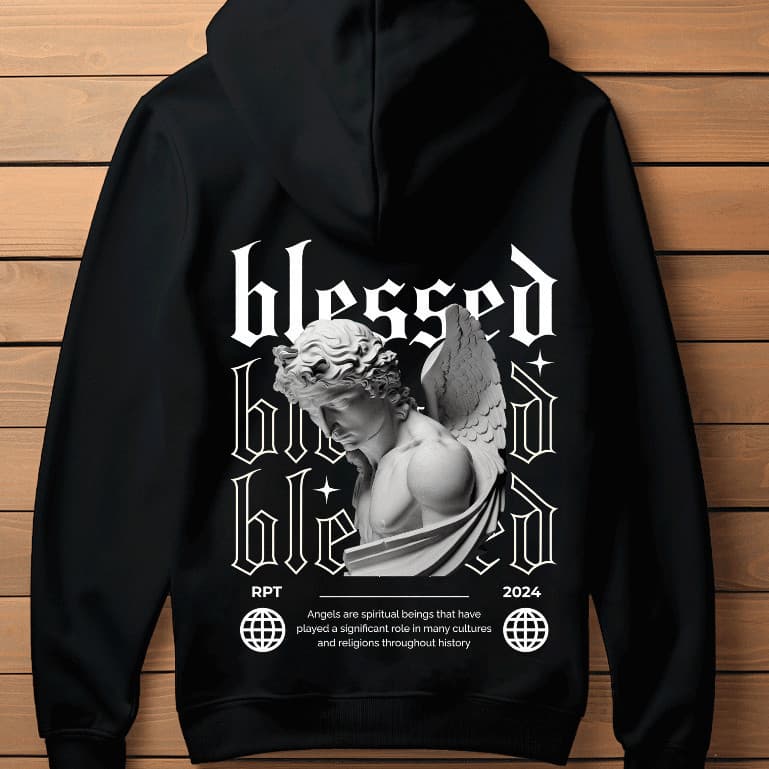 Blusa de Moletom Masculino Respect Blessed Angel Canguru Streetwear Lançamento 2025 Envio Imediato