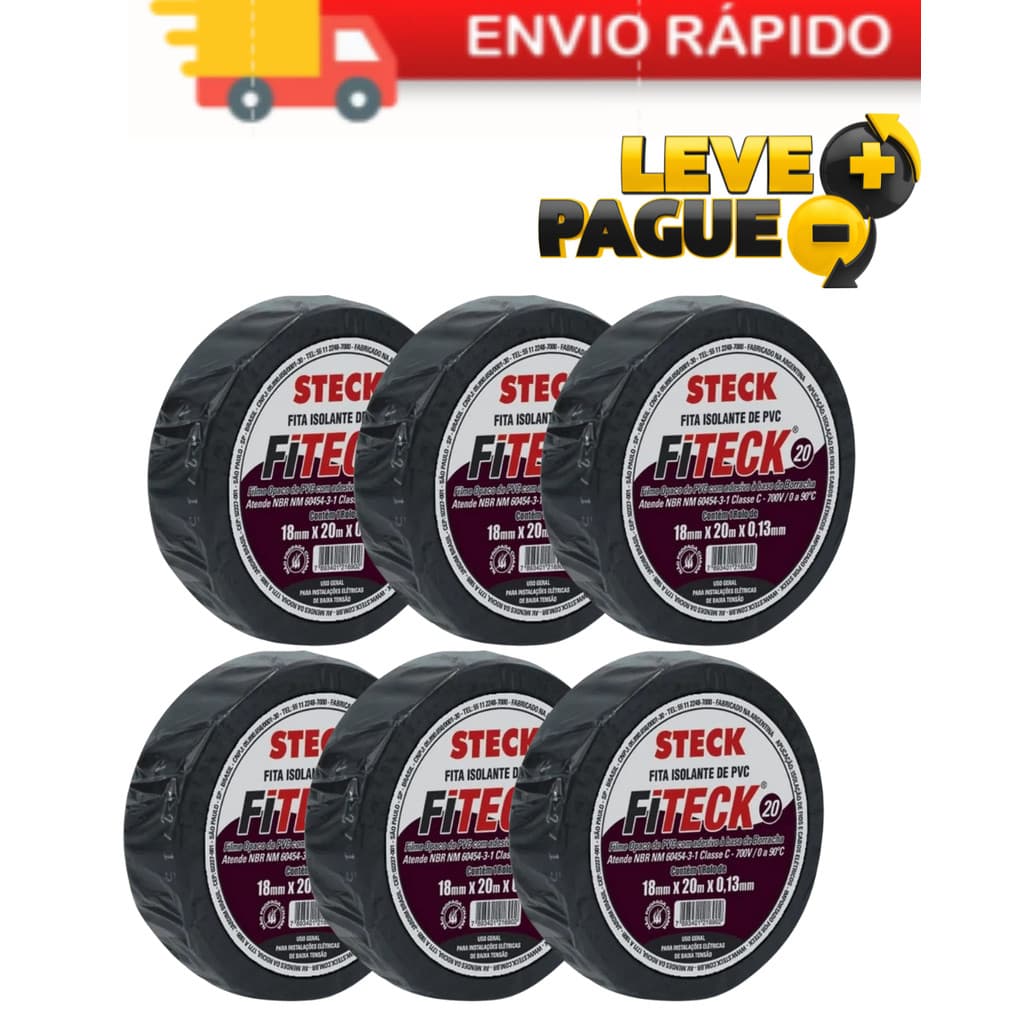 Kit Fita Isolante Fiteck STECK 18mm x 20m x 0,13mm – Fita Isolante PVC Alta Qualidade e Resistência