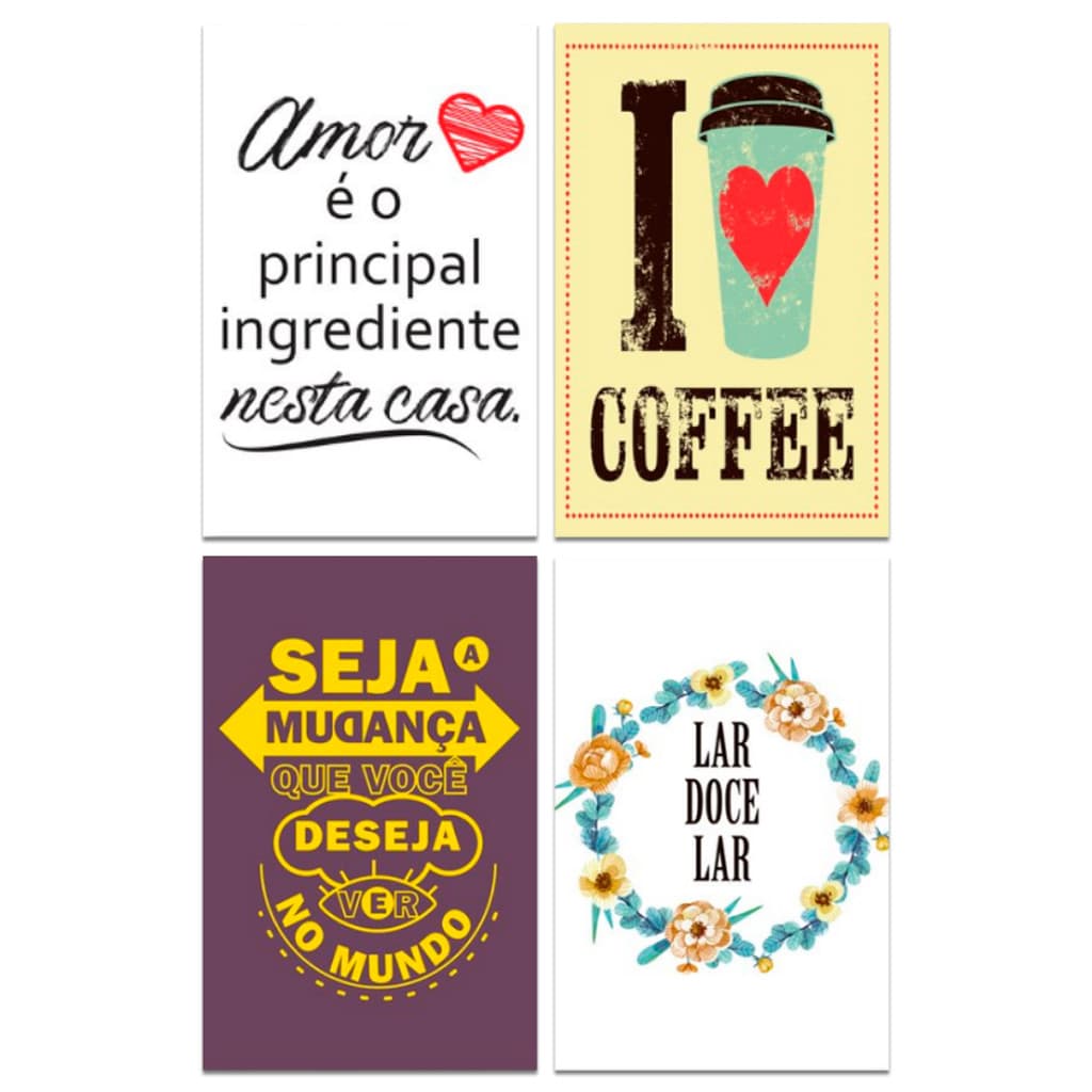 Kit Placas Decorativas Frase Café Cozinha Mdf 4 pçs 20x30 cm